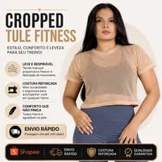 Cropped Tule Academia Blusa Moda Fitnes Blusinha Treino