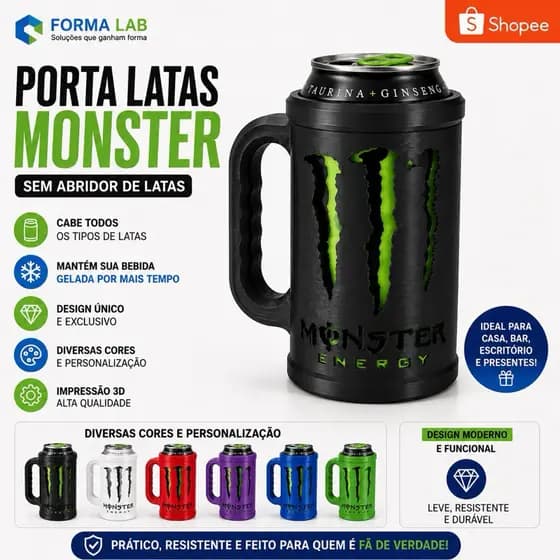 Porta Lata Energético Monster | Caneca Tática | Copo Monster