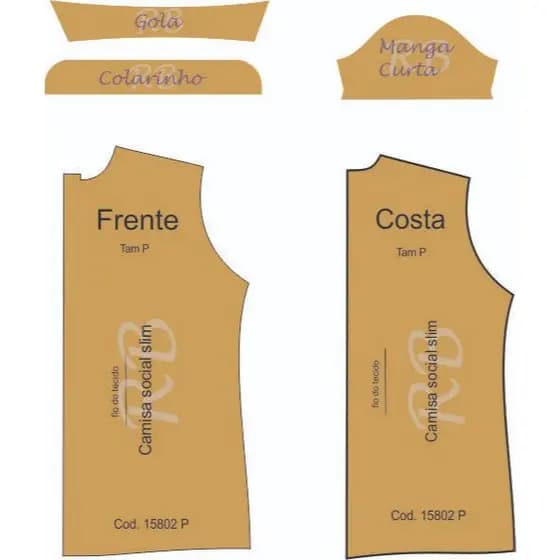Molde Para camisa, modelagem de camisa social masculina modelo Slim, em papel Kraft 80 gr.