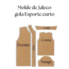 Molde de jaleco gola esporte, Modelagem de jaleco curto gola esporte  em papel kraft 90 gramas