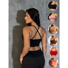 Top Academia Alcinha Fitness Cruzado nas Costas Com Bojo Removível Cropped Costas Cruzadas Ref.890