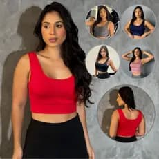 Top academia suplex com forro cropped academia cós largo alta sustentação Ref.812 fitness esporte