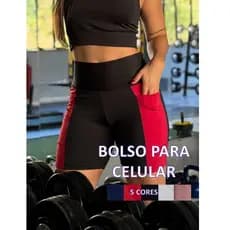 Short Feminino Suplex Poliamida com bolso grande para celular Bermuda Corrida Academia