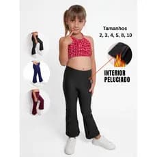 Calça Flare Infantil Peluciada Legging Flanelada Boca de Sino Bailarina Menina de 2 3 4 5 8 10 anos