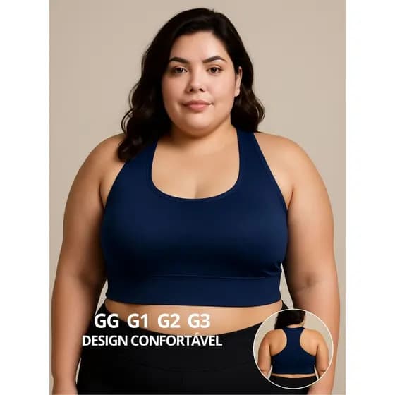 Top Academia Sem Bojo Cropped Nadador Sutiã Esportivo Alta Sustentação Plus Size Zero Transparência