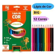 Lápis de Cor 12 Cores Big Jumbo 15cm Grande Com Apontador Triangular Leo&Leo