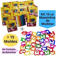 Kit 15 Cx Massinha de Modelar + 15 Cortador Molde Kit Festa Infantil Lembrancinha Escolar