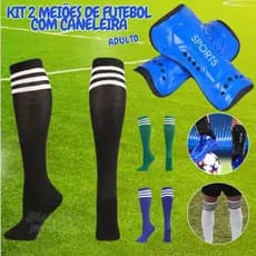 Kit 2 Meiões Para Futebol Adulto Colorido Confortável Listrado + Caneleira Resistente Velcro