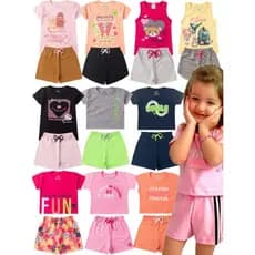 Kit 10 Peças Roupas Sortidas Infantil Menina Feminino Conjunto de Verão Em Algodão do 4 ao 10 - 5 Camisetas e 5 Shorts