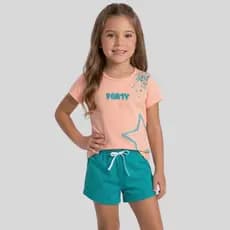 Conjunto Infantil Menina com Blusa Camiseta e Shorts Verão Juvenil Adolescente