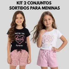 Kit Sortido 4 Peças Infantil Roupa Menina Tamanho 4 ao 14 - Kit 2 Conjuntos de Roupa Infantil Menina Verão Feminino