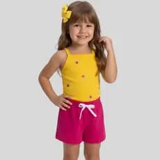 Conjunto Infantil Menina Blusa Cropped de Alcinha Floral  com Shorts