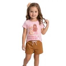 Conjunto Infantil Menina Roupa Verão Blusa Princesa e Shorts Confortável Elástico - Conjunto Feminino Pronta Entrega