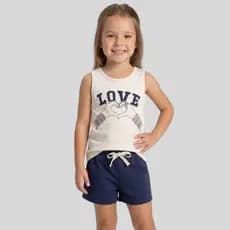 Conjunto Verão Curto Infantil para Menina Regata Coração e Shorts Moletinho Liso
