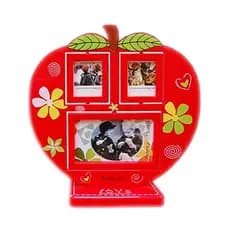 01  Porta Retrato Maçã Vermelho - Porta Retrato 3 fotos - Decorativo