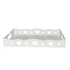 Bandeja Coração MDF Branca 35x23x5cm Com Alças Para Café Organização Decoração