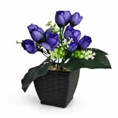 Rosas Artificiais Violetas 18cm Com Vaso Decorativo Para Sala Quarto Escritório Mesa E Presente Lar