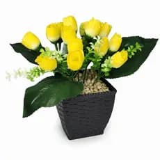 Rosas Artificiais Amarelas 18 cm Arranjo Decorativo Para Sala Quarto Escritório Mesa E Presente Lar