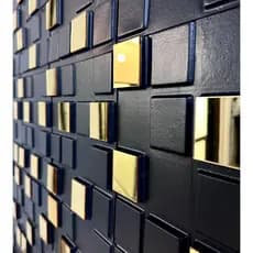 Kit 40 Placas Decorativa 3D Preto com Dourado Espelhado Revestimento Moderno Sala Quarto 25x25cm