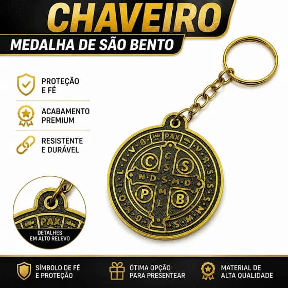Chaveiro Medalha de São Bento – Proteção e Fé | Personalizado em Impressão 3D