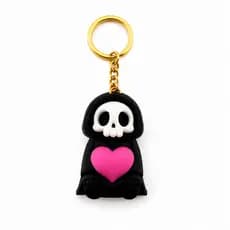 Chaveiro Caveirinha Apaixonada 3D Preto Rosa com Argola Dourada