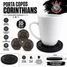 Porta Copos Corinthians 3D em Alto Relevo | Base para Copo e Caneca Antiderrapante 10cm