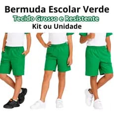Bermuda Escolar Infantil Kit ou Unidade Masculina Verde Tactel Grosso Uniforme Menino Juvenil