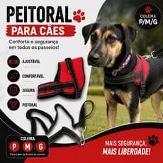 Coleira Peitoral Guia Para Cachorros Pequenos, Médios e Grandes  Antipuxão Reforçada Ajustável