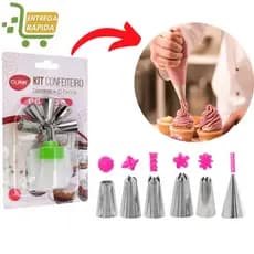 Kit Confeiteiro 6 Bicos Aço Inox com Bisnaga Bolos Culinária