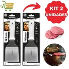 Kit 2 Espátulas Curva 3" em Aço Inox Premium Pizza Chapa Hambúrguer Lanchonetes Chapeiro