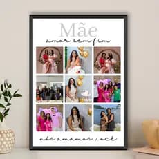 Quadro Dia Das Mãe Personalizado Com Fotos e Moldura de Madeira