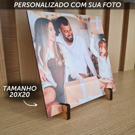 Quadros de Mesa 20x20cm Personalizado Sua Foto Casal, Pet, Família, Natal - Enviar foto no chat