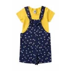Salopete Feminino Infantil Verão Amarelo com Azul Florido