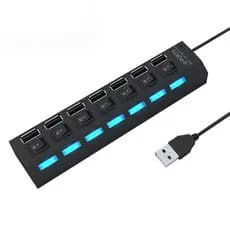 Hub Usb 2.0 Adaptador 7 Portas Pc Extensão Com LED Fonte Interruptor Individual