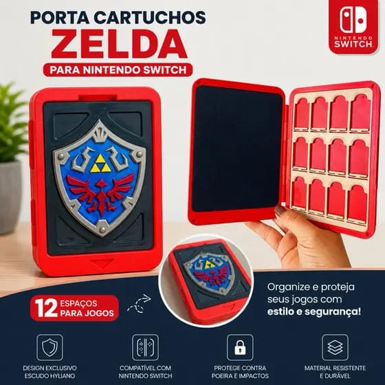 Porta Cartucho Nintendo Switch Zelda Case Organizador Gamer 3D