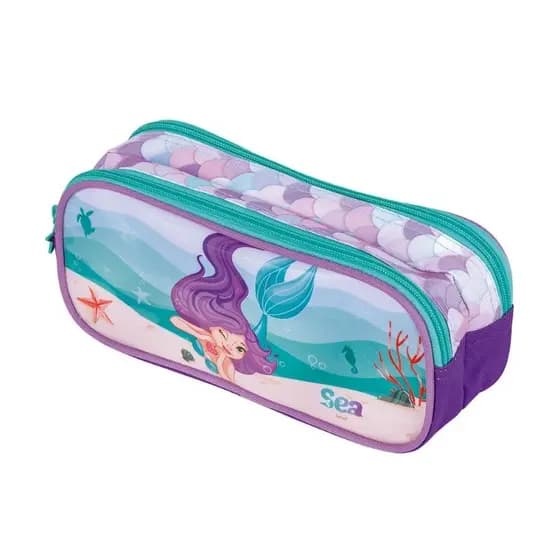 Estojo Duplo Sereia Brw / Estojo Infantil Sereia / Fundo Do Mar / Estojo Escolar / Papelaria  / Material Escolar