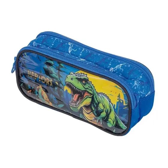 Estojo Grande Duplo Dinossauro Raptor Brw/ Estojo Grande / Estojo Azul / Estojo Menino / Papelaria  / Material Escolar