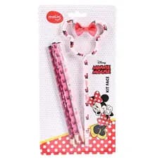 Kit Face Caneta Esferográfica 1.0mm + 3 Lápis de Escrever Preto HB  Minnie Mouse Molin