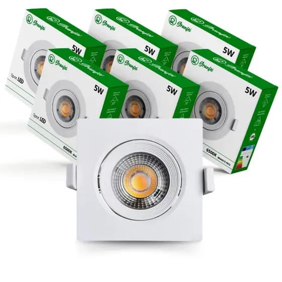 Kit 10 Luminária Led Spot 5W Redondo Quadrado Embutido Branco Frio Quente 3000k 6500k Bivolt