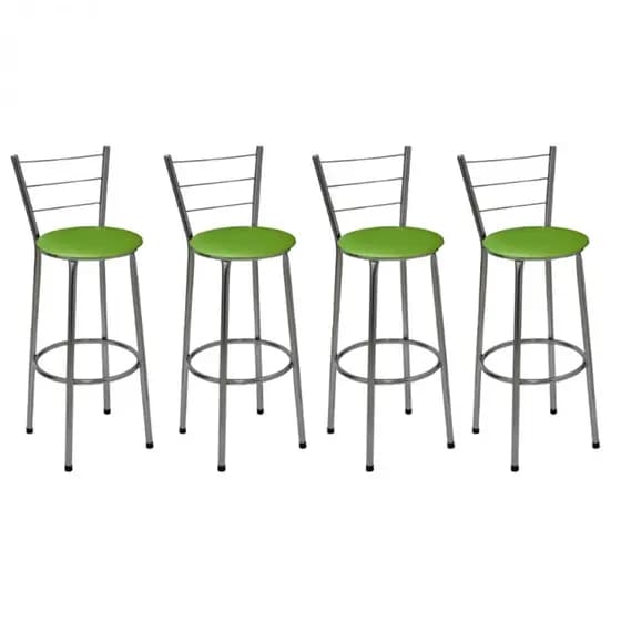 Kit 4 Banquetas Altas Cromada com Encosto Assento Verde