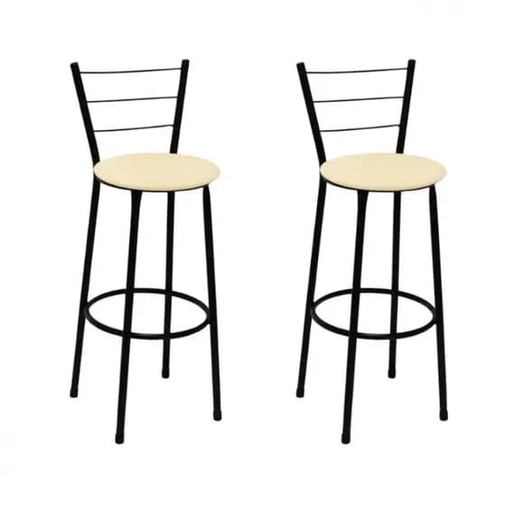 Kit 2 Banquetas Altas Preta com Encosto Assento Bege Fortmix