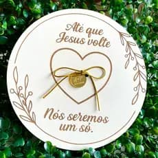 Porta alianças delicado minimalista casamento cristão + Tag personalizada em acrílico