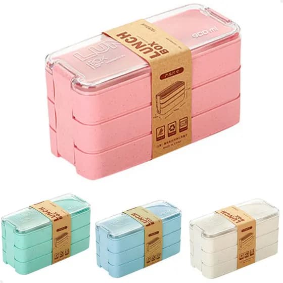 Marmita Lancheira Fitness Com 3 Compartimentos E Talheres Box 900ml