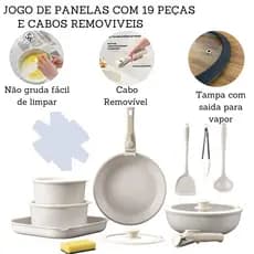 Jogo De Panelas 19 Peças Antiaderente Indução Gás Conjunto Revestido Cerâmica Granito