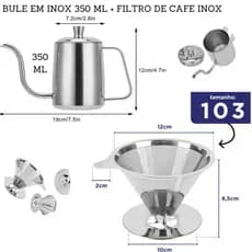 Filtro De Café Aço Inoxidável Reutilizável + Bule Em Inox 350 ML