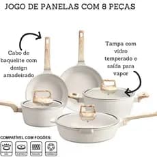 Conjunto  Jogo De Panelas Revestimento Granito Cerâmica Antiaderente  8 Peças Gás Indução