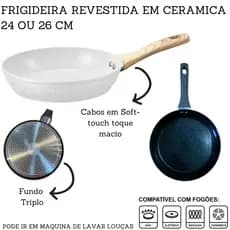 Frigideira Panela Antiaderente  Revestido em Cerâmica Gás Indução 24cm Ou 26cm