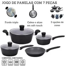 Jogo De Panelas Antiaderente Revestido em Granito Cerâmico Gás Indução 7 Peças