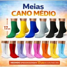 Kit 2 Pares de Meias Soquete de Algodão - Cano Médio 17 cm de altura - Unisex - Barra Inglesa Universal Meias