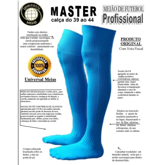 MEIÃO DE FUTEBOL  AZUL TURQUESA - FUTSAL PROFISSIONAL - ADULTO - JUVENIL - INFANTIL - UNIVERSAL MEIAS